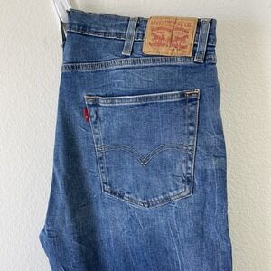 Levis 502 Red Tab Jeans Mens 38x30 Blue Denim Marbling Fade Slim Tapered Stretch